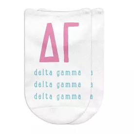 Delta Gamma Sorority Socks with Large Greek Letters, Printed on No Show Socks