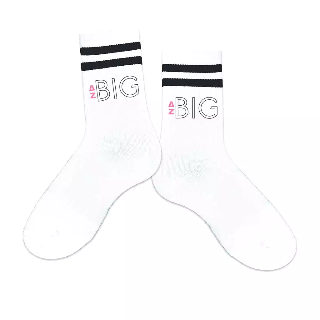 Delta Zeta Sorority Socks for your Big and Little with Greek Letters on Striped Cotton Crew Socks