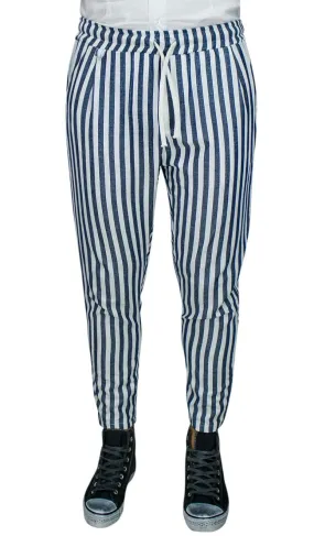 DIAMOND PANTALONI UOMO IN LINO BLU SCURO BIANCO CASUAL tag 42 44 46 48 50 52 54