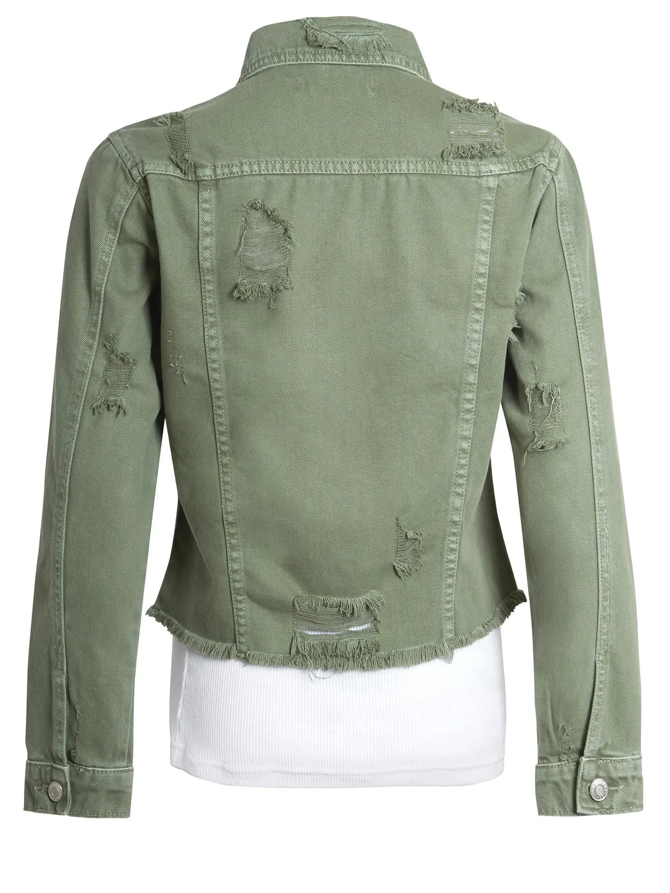 Distressed Denim Frayed Jacket, Khaki, UK Size 8 10 12