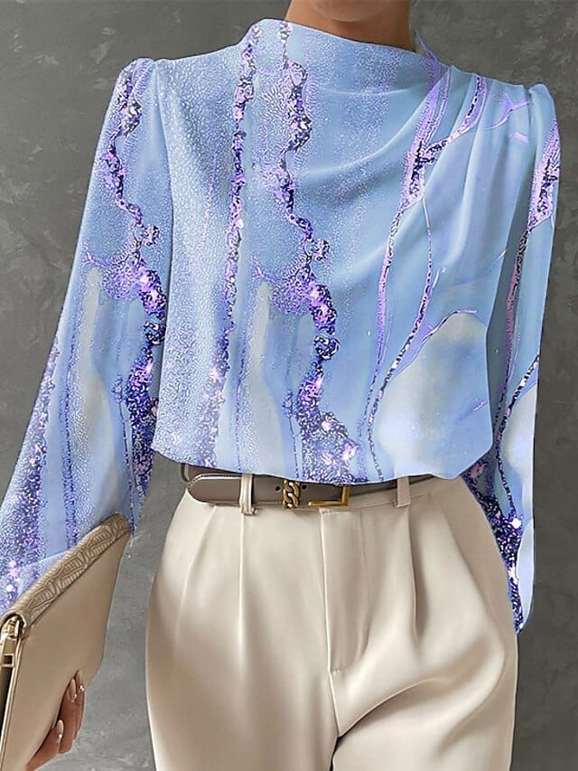 Elegant Pink, Blue, and Green Print Women's Work Blouse