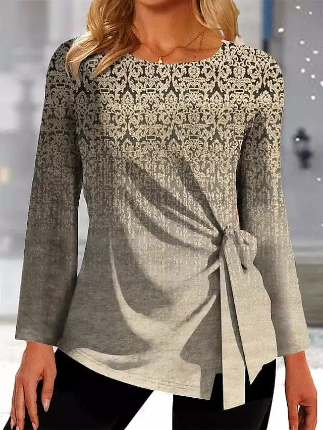 Elegant Vintage Lace-Up Graphic Print Women's Shirt