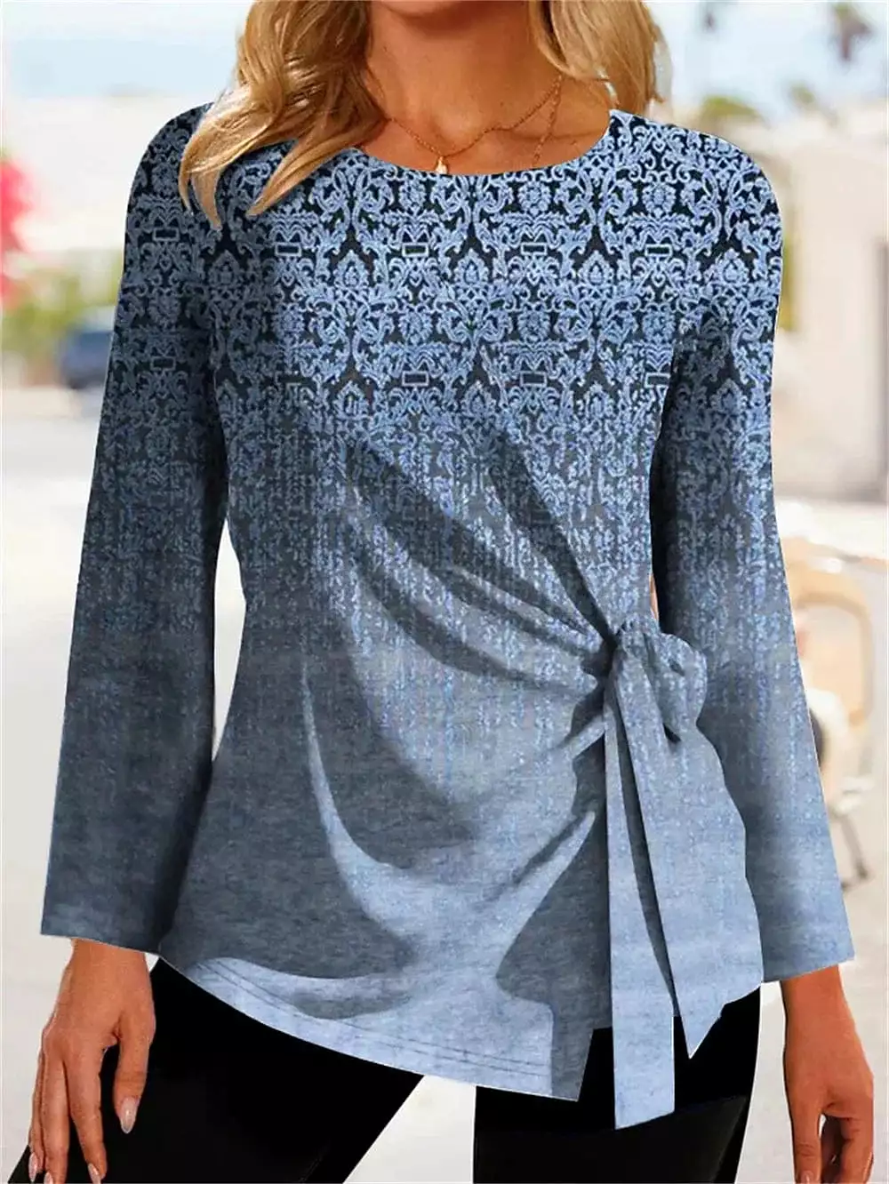 Elegant Vintage Lace-Up Graphic Print Women's Shirt