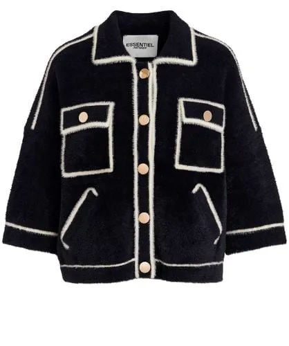 Essentiel Antwerp Black Galena Fuzzy Knitted Cardigan