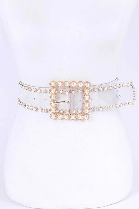 Faux Pearl Buckle Fashion Belt- PLUS