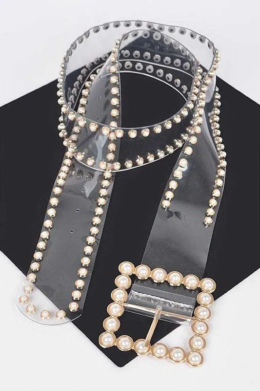 Faux Pearl Buckle Fashion Belt- PLUS