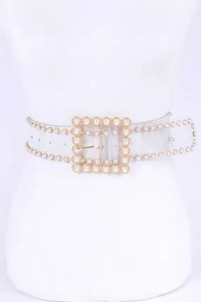 Faux Pearl Buckle Fashion Belt- PLUS