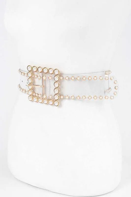 Faux Pearl Buckle Fashion Belt- PLUS