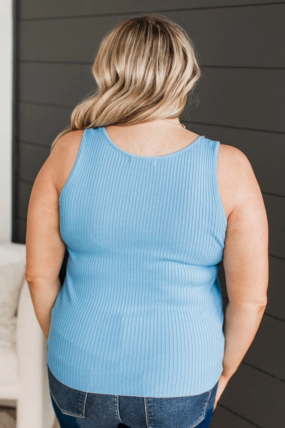 Feeling The Moment Knit Tank Top- Sky Blue