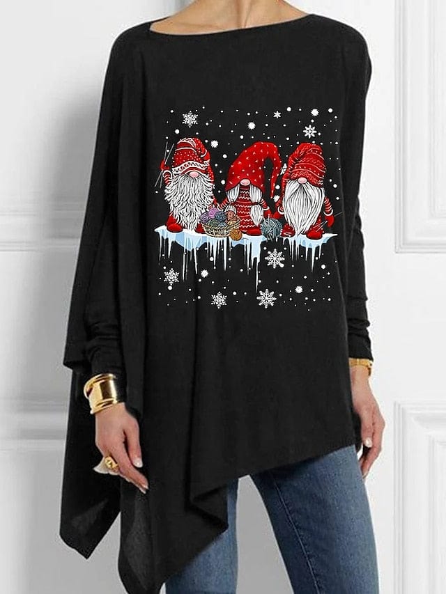 Festive Snowman and Snowflake Print Women's Christmas Blouse