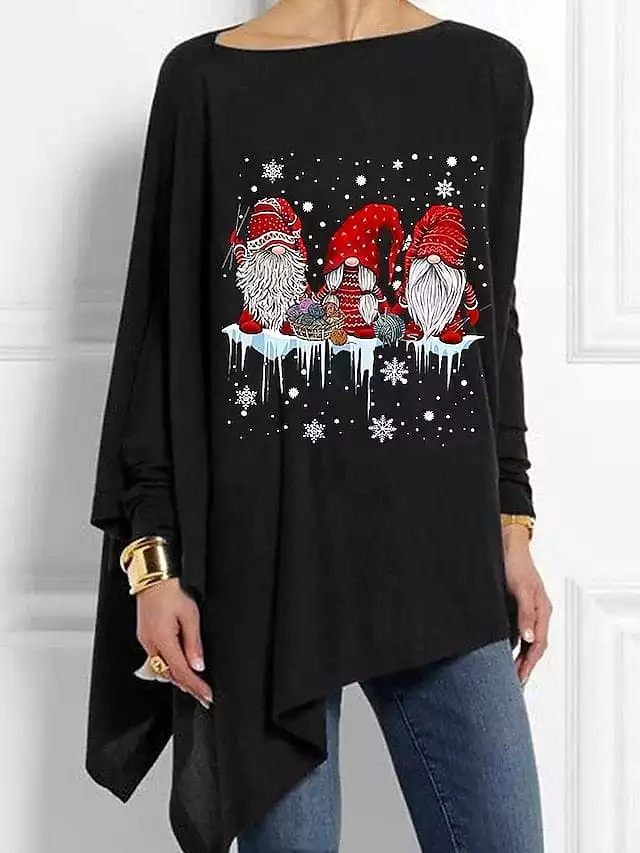 Festive Snowman and Snowflake Print Women's Christmas Blouse