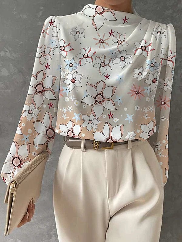 Floral Butterfly Print Long Sleeve Women's Blouse