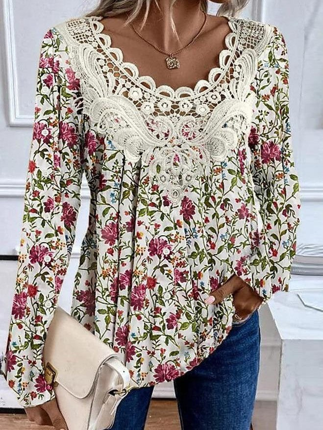 Floral Print Lace Women's Blouse