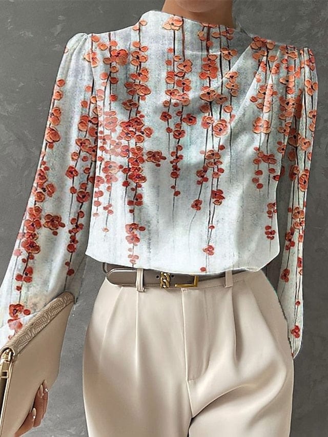 Floral Print Long Sleeve Women's Blouse for Work