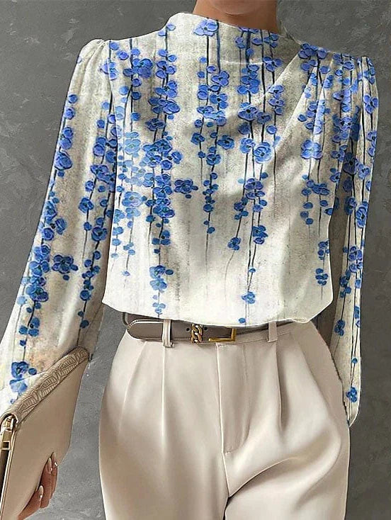 Floral Print Long Sleeve Women's Blouse for Work