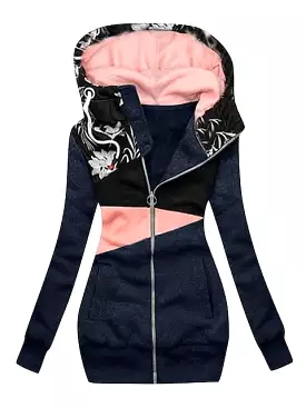 Floral Print Women's Casual Hoodie Jacket