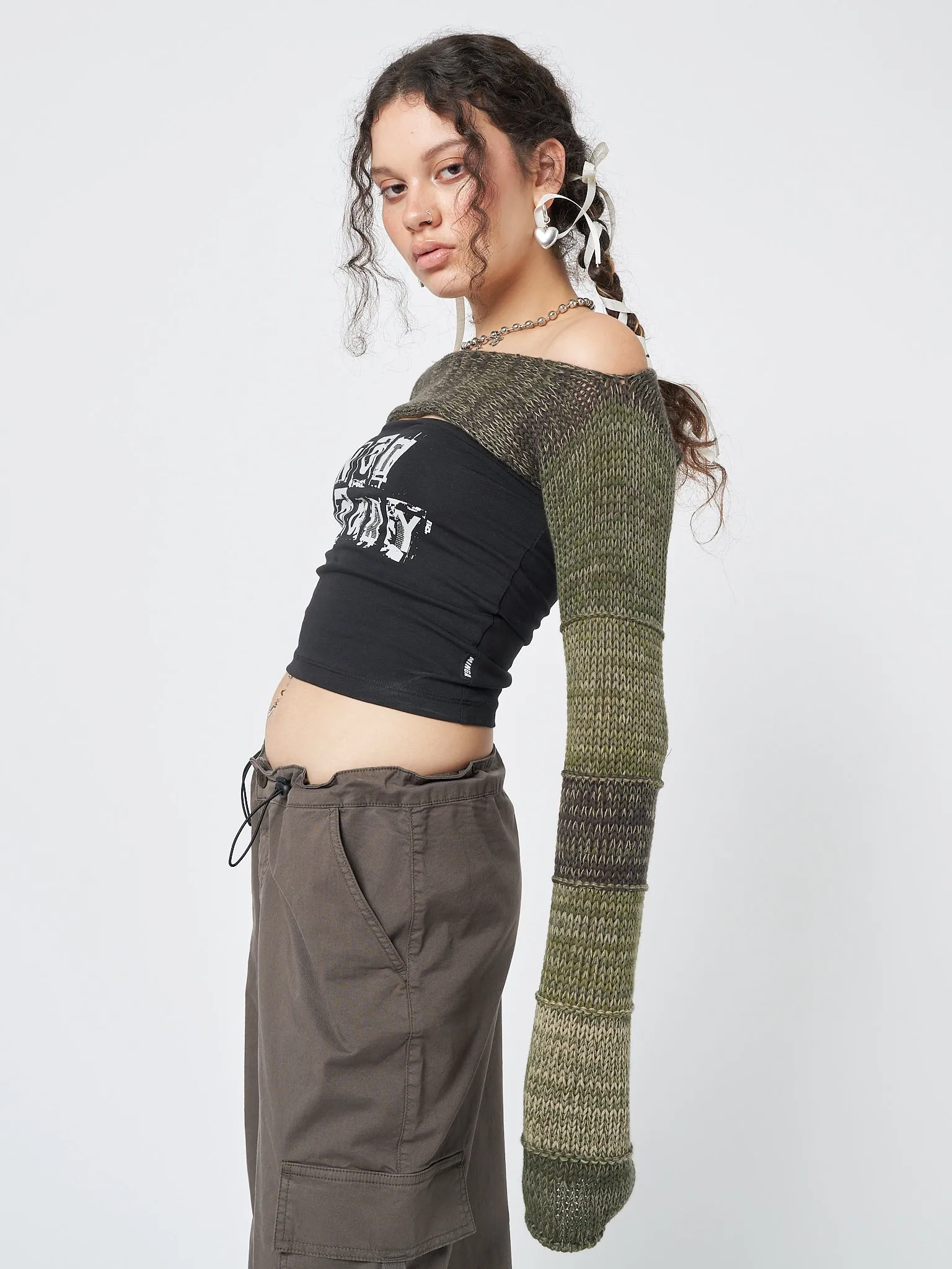 Fusion Green Patchwork Knitted Shrug