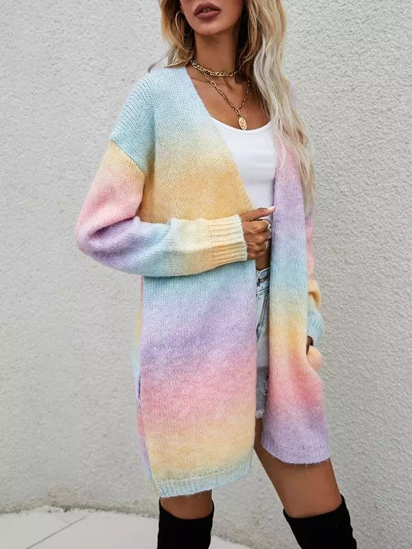 Gradient Tie-Dye  Women Cardigan Sweater