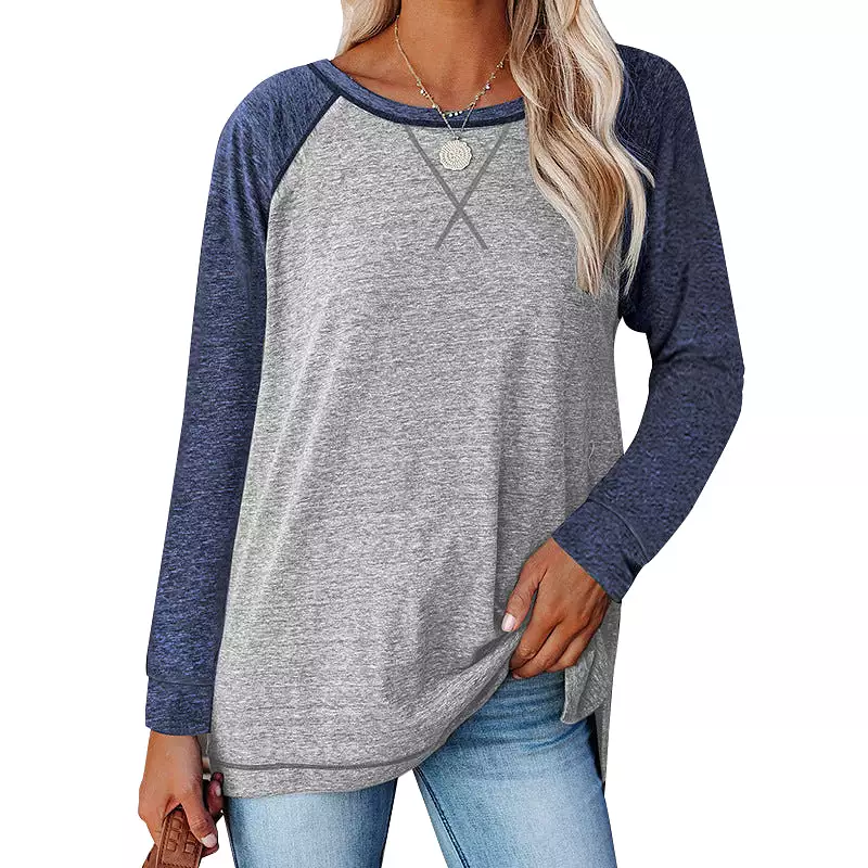 Haute Edition Women's Casual Fall Long Sleeve Top With Raglan Constrast Colorblock Sleeves