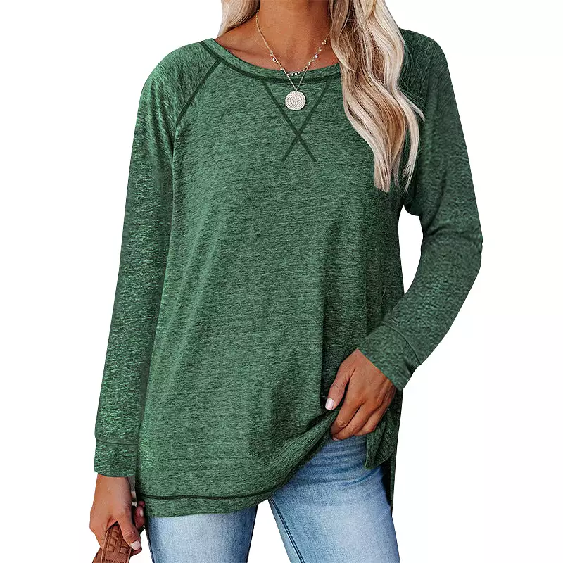 Haute Edition Women's Casual Fall Long Sleeve Top With Raglan Constrast Colorblock Sleeves