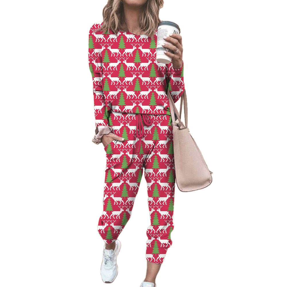 Haute Edition Women's Cozy Christmas Print 2-Piece Jogger Pajama Set