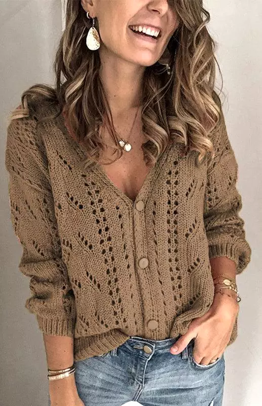 Holes Pattern Women Cardigan Sweater