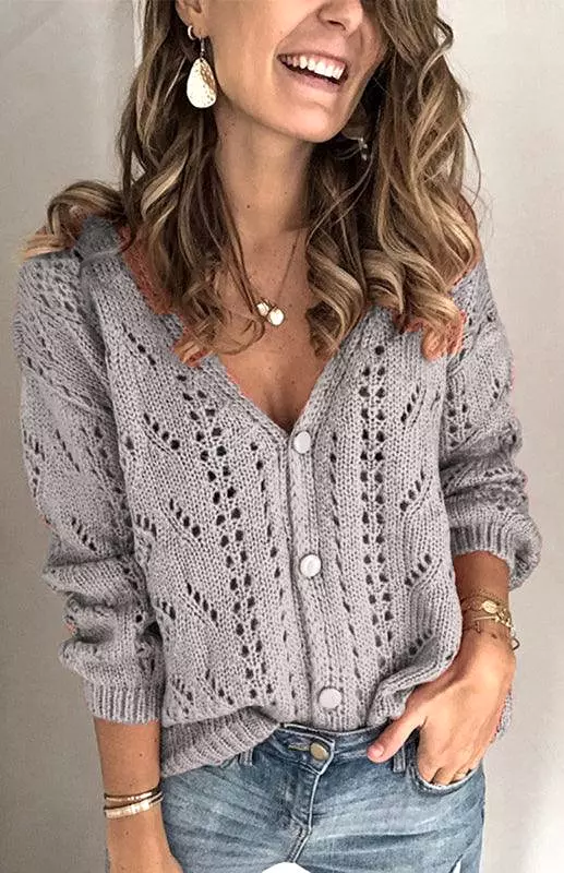 Holes Pattern Women Cardigan Sweater