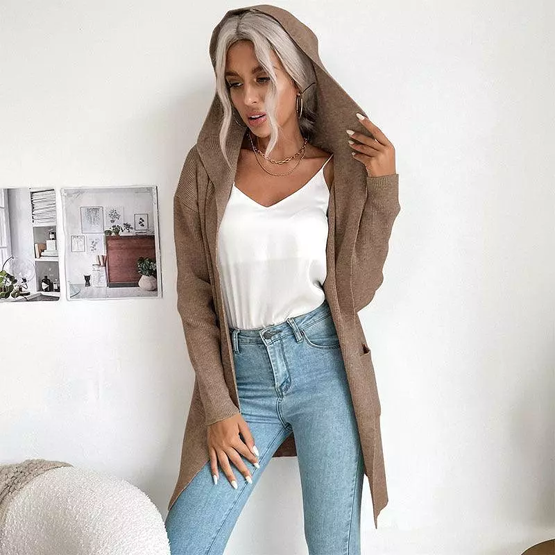 Hooded Knitted  Women Cardigan Sweater