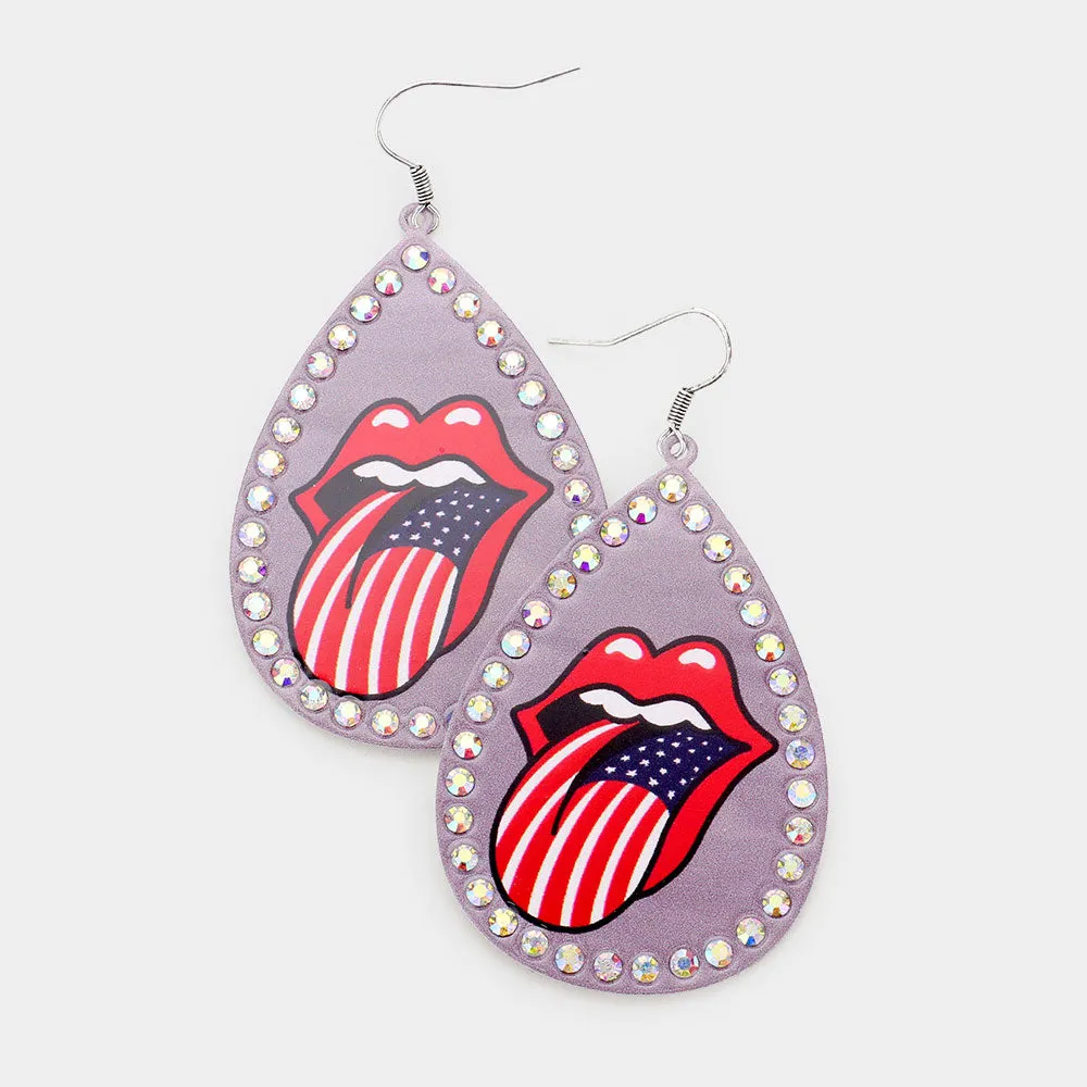 iLLASPARKZ Lip Print Stone Trim Metal Teardrop Earrings