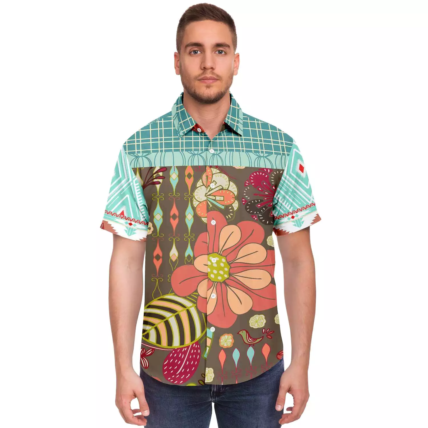 Infinity Squared Short Sleeve Button Down Shirt