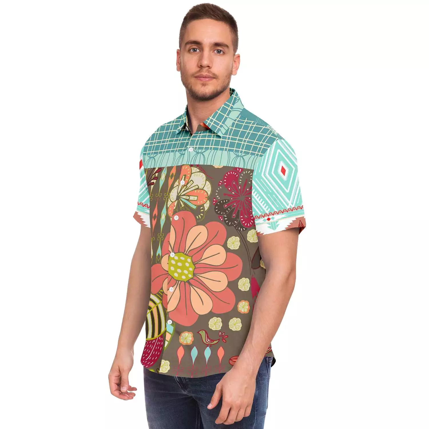 Infinity Squared Short Sleeve Button Down Shirt