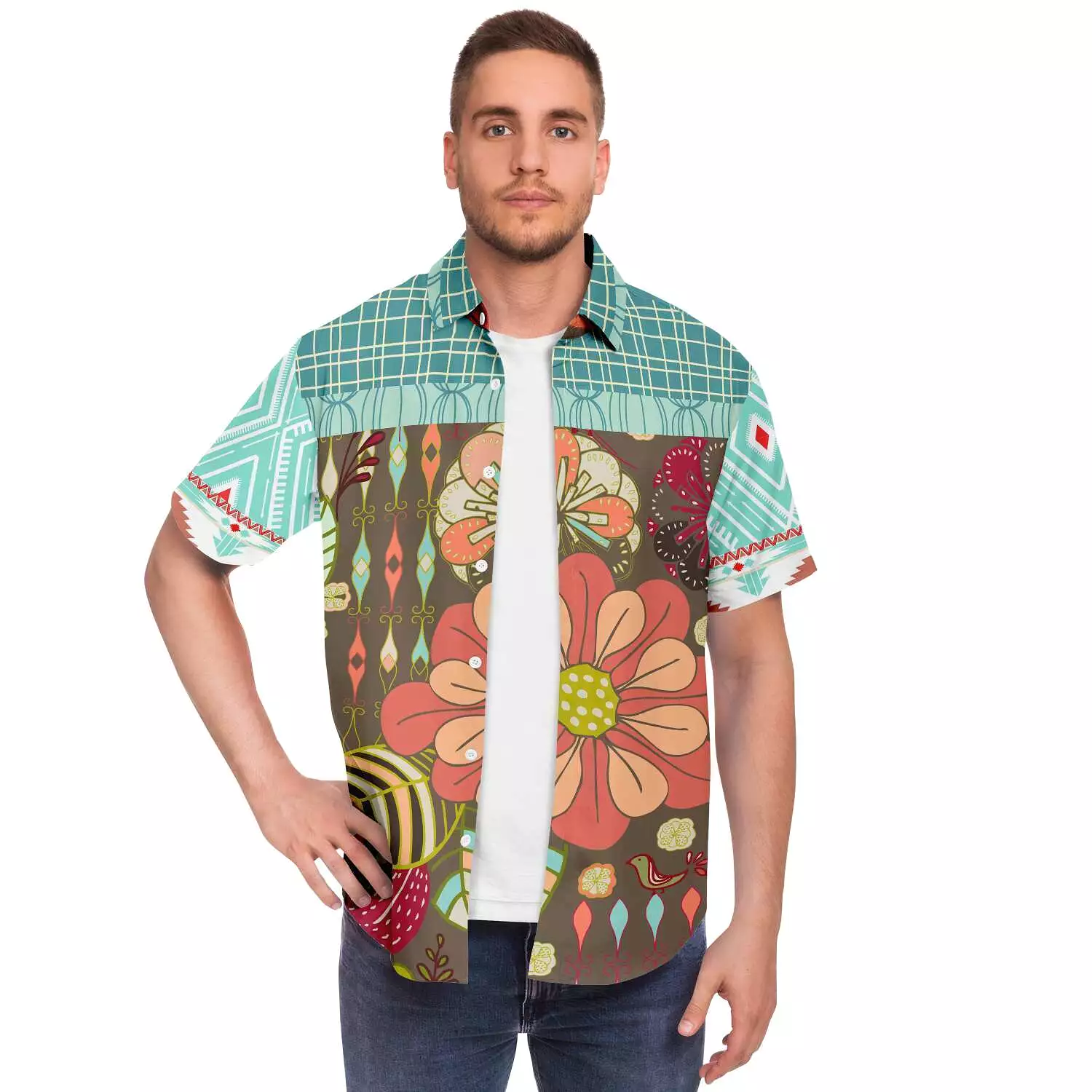 Infinity Squared Short Sleeve Button Down Shirt