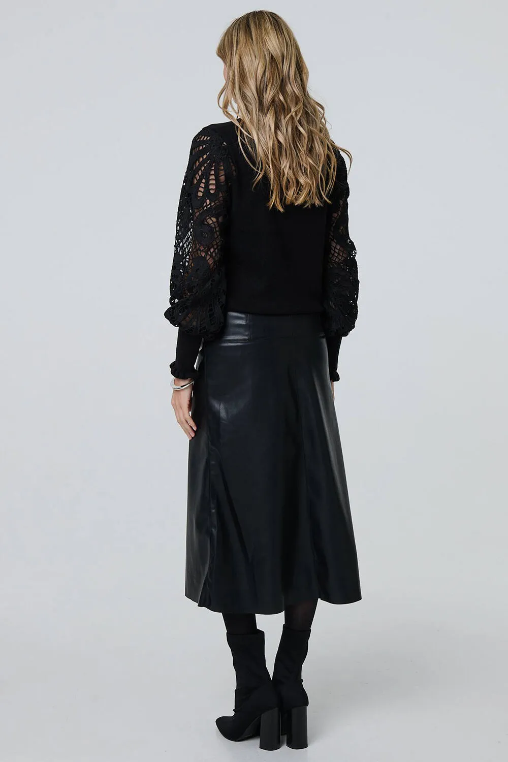 Izabel London – Faux Leather High Waist Midi Skirt