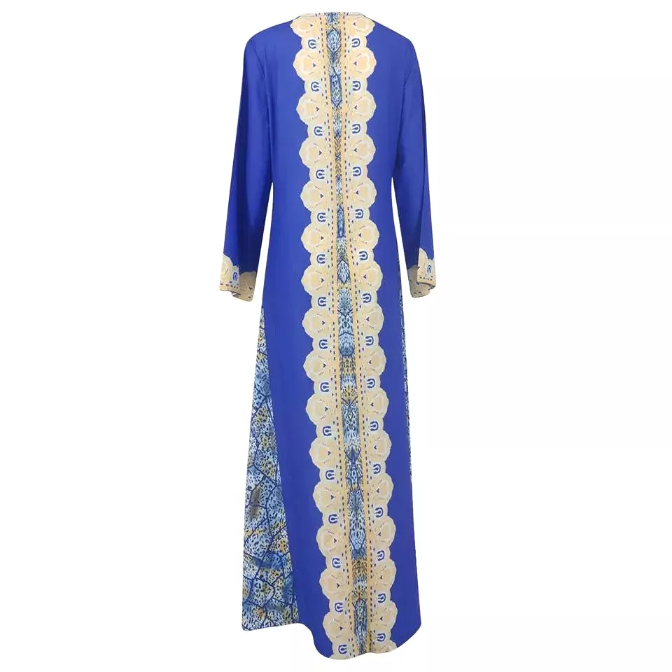 Kaftan and Belted Print Abaya for Women 2XL S258932