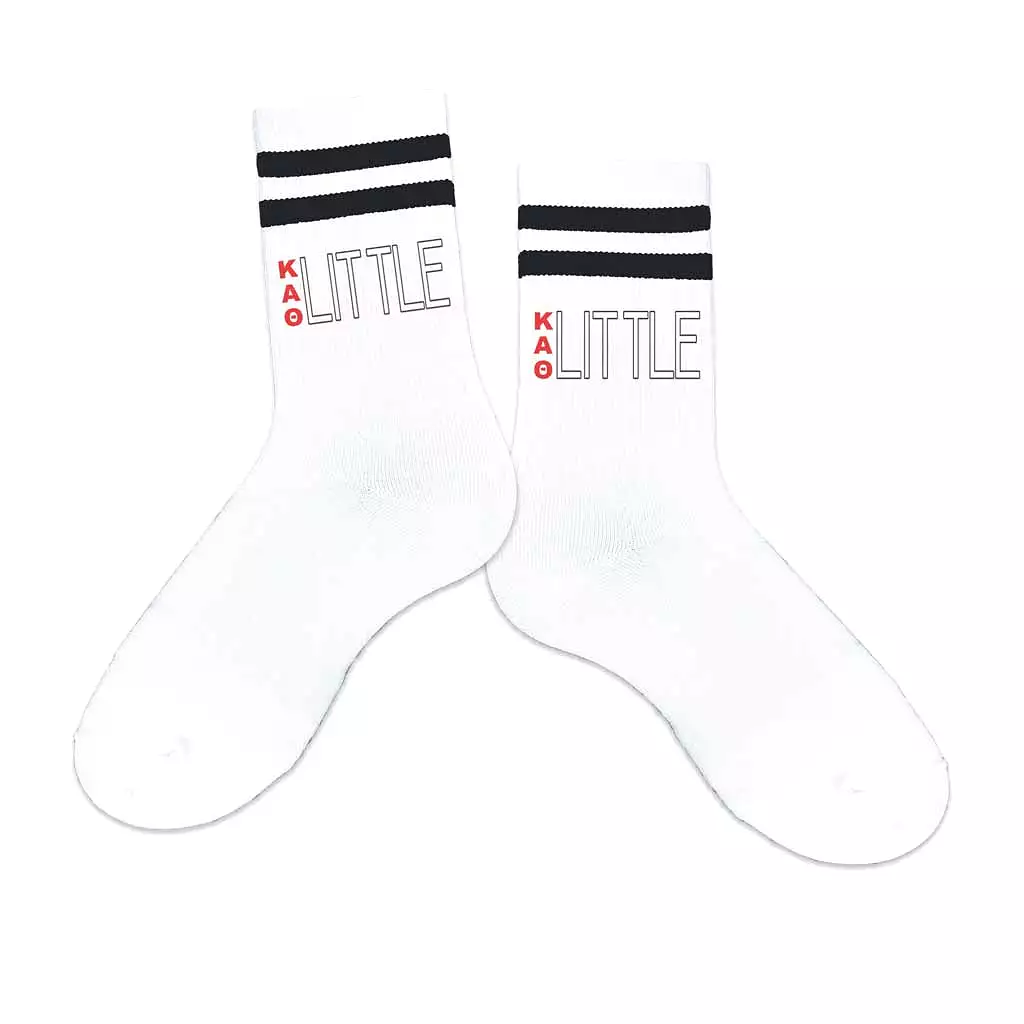 Kappa Alpha Theta Sorority Socks for your Big and Little with Greek Letters on Striped Cotton Crew Socks