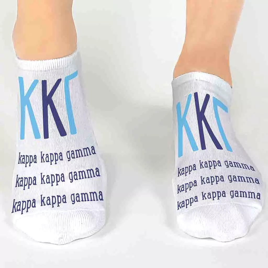 Kappa Kappa Gamma Sorority Socks with Large Greek Letters, Printed on No Show Socks