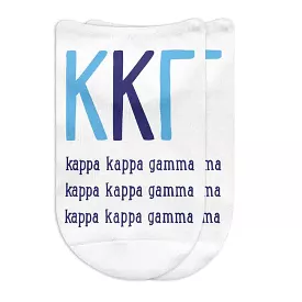 Kappa Kappa Gamma Sorority Socks with Large Greek Letters, Printed on No Show Socks