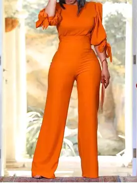 Lace-Up Women's Jumpsuit in Black/Orange for Casual Street and Daily Wear