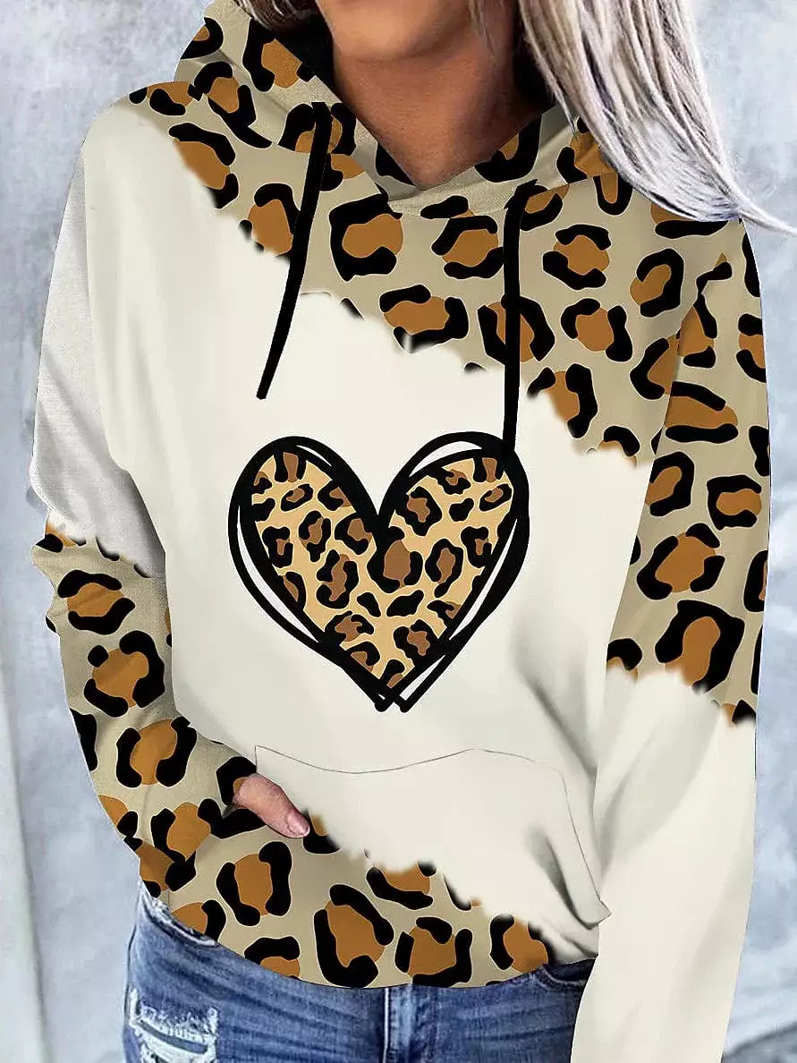 Leopard Cat Print Women's Plus Size Casual Sports Hoodie