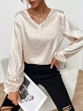 Leopard Print Sparkly Long Sleeve Women's Blouse