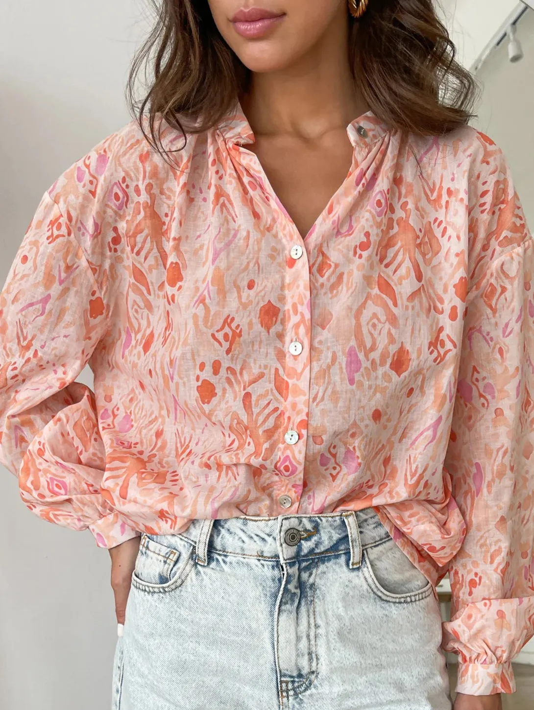 Ligia Print Blouse - Coral Print