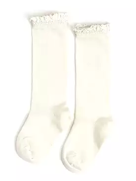 Little Stocking Co. - Ivory Lace Top Knee High Socks