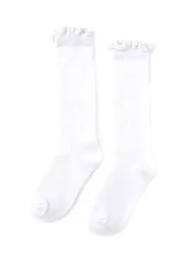 Little Stocking Co. - White Fancy Lace Top Knee High Socks