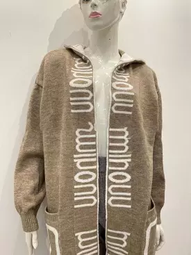 Long Hooded Letter Print Women Cardigan