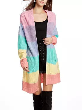 Long Rainbow Color Loose Women Cardigan Sweater