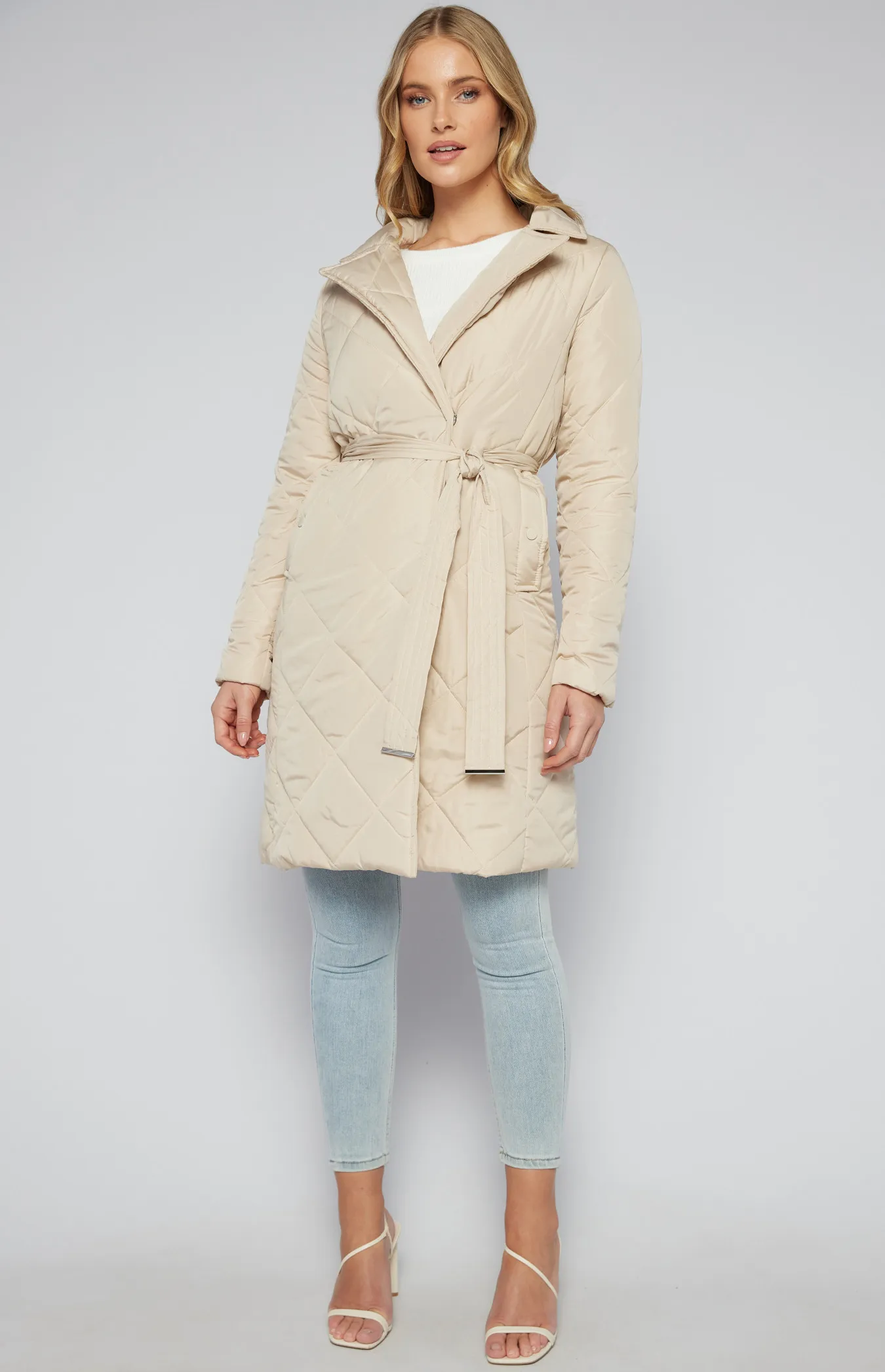 Longline Quilted Puffer Jacket with Belt (SJT387B)