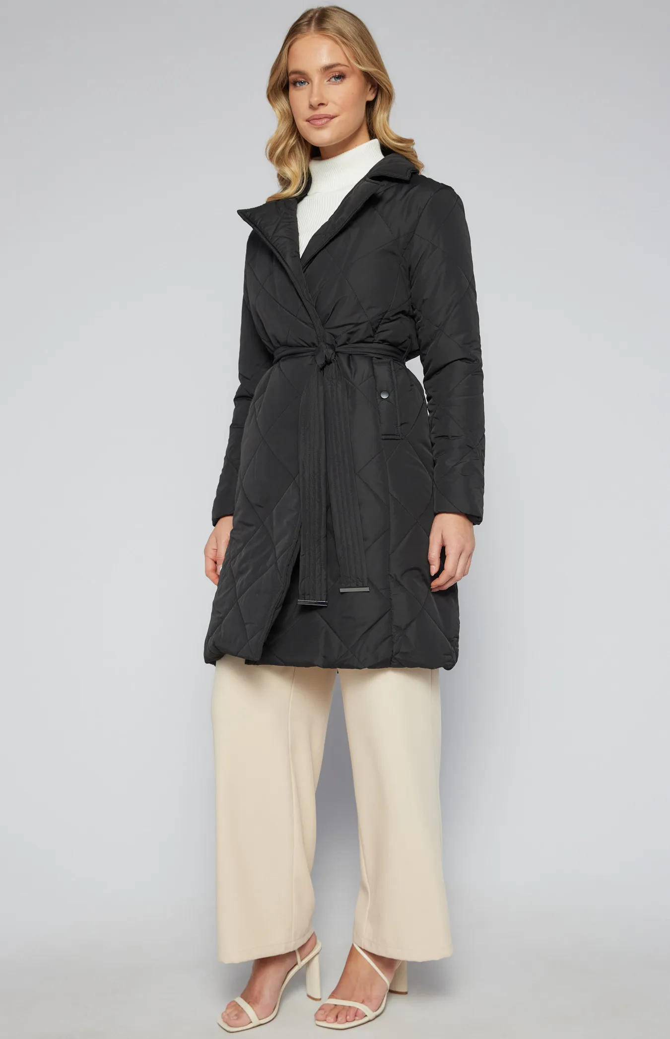 Longline Quilted Puffer Jacket with Belt (SJT387B)