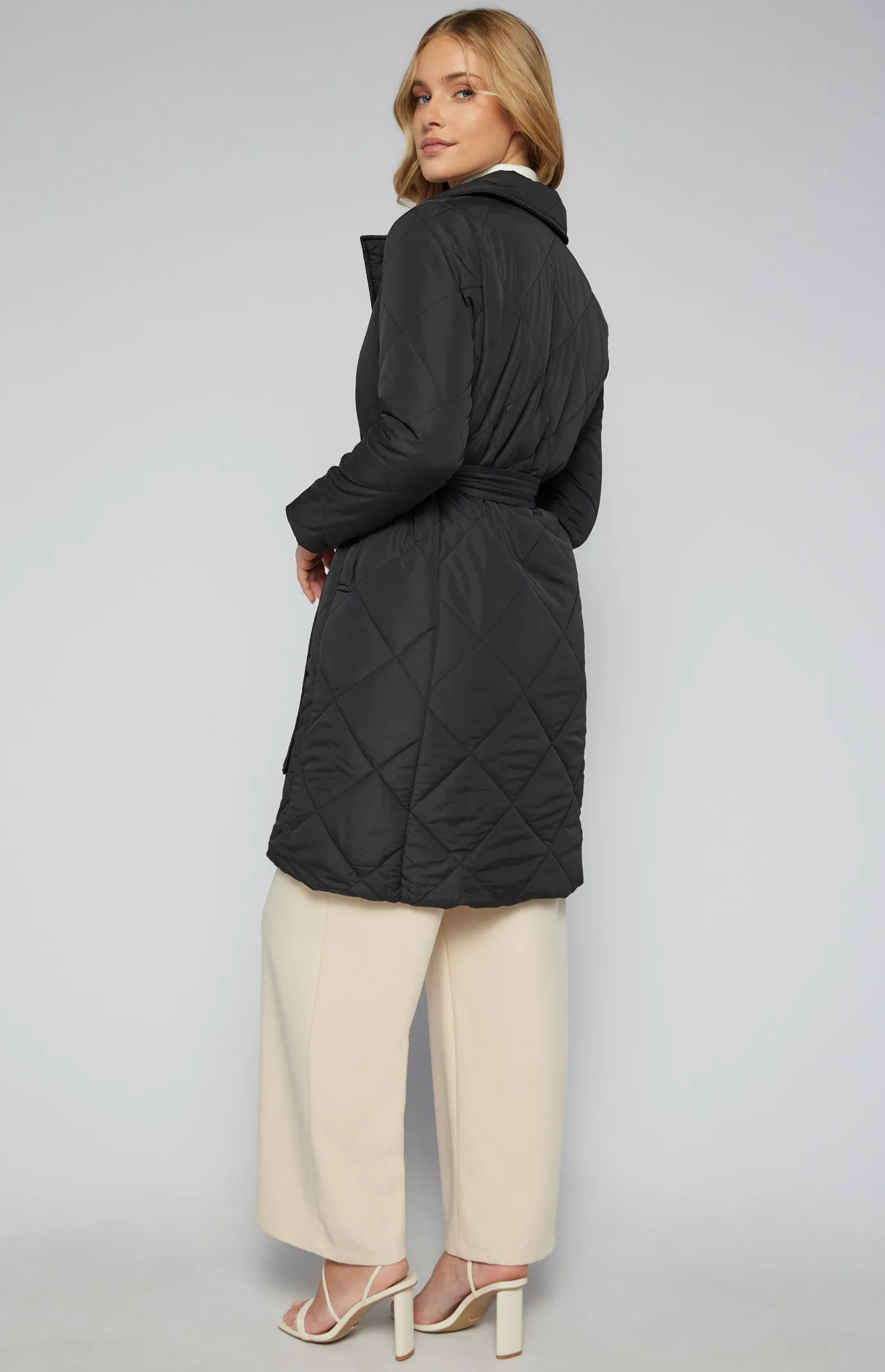 Longline Quilted Puffer Jacket with Belt (SJT387B)