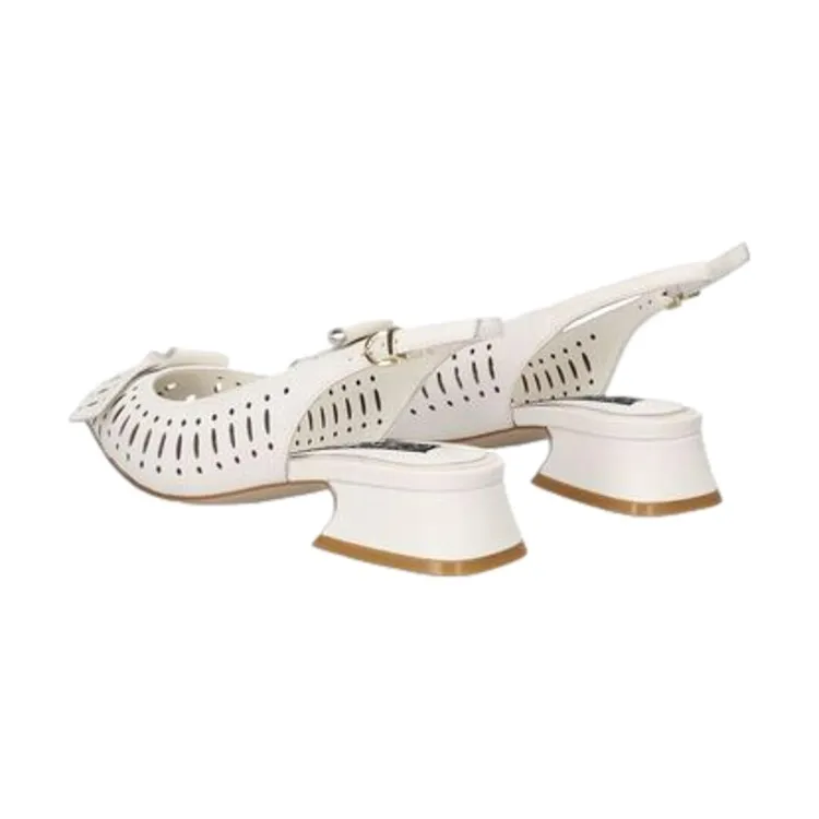 Luciano Barachini RL103B Dècolletè Sling Back Donna Tacco Basso in Vera Pelle Gesso