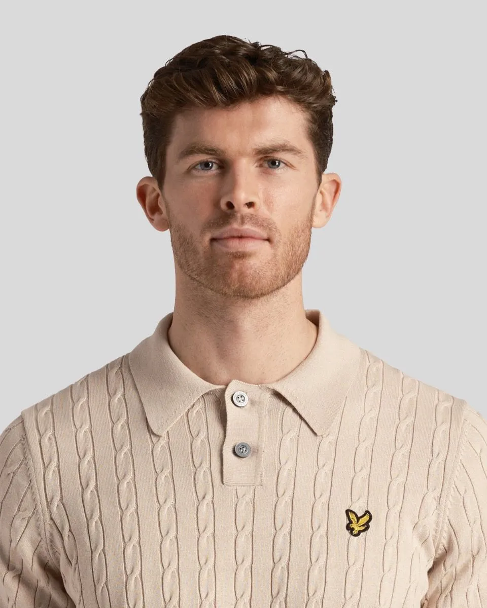 Lyle & Scott Cable Knitted Polo Shirt Jumper Cove